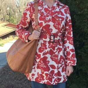 Boden Red & Cream Double Breasted Belted Trench EU Size 12